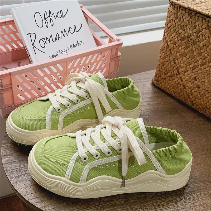 Women's Breathable Step-on Two-way Korean Lazy Semi Canvas Shoes