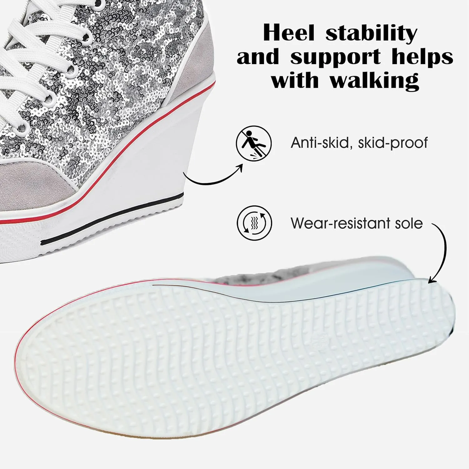 Women's Canvas High-Heeled Bling Shoes Casual Shoes Fashion Sparkling Sneakers for Walking Platform Wedges Pump Shoes
