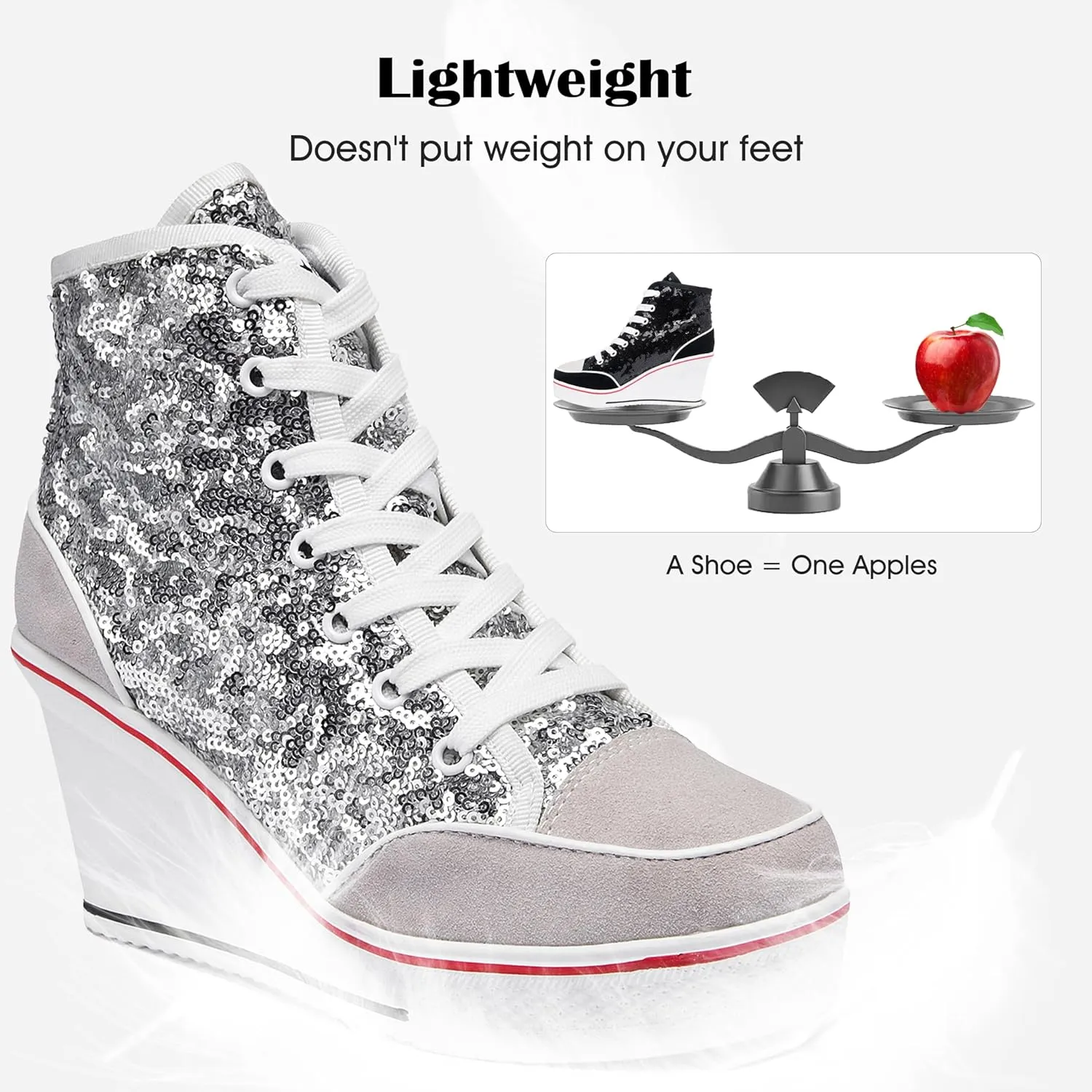 Women's Canvas High-Heeled Bling Shoes Casual Shoes Fashion Sparkling Sneakers for Walking Platform Wedges Pump Shoes