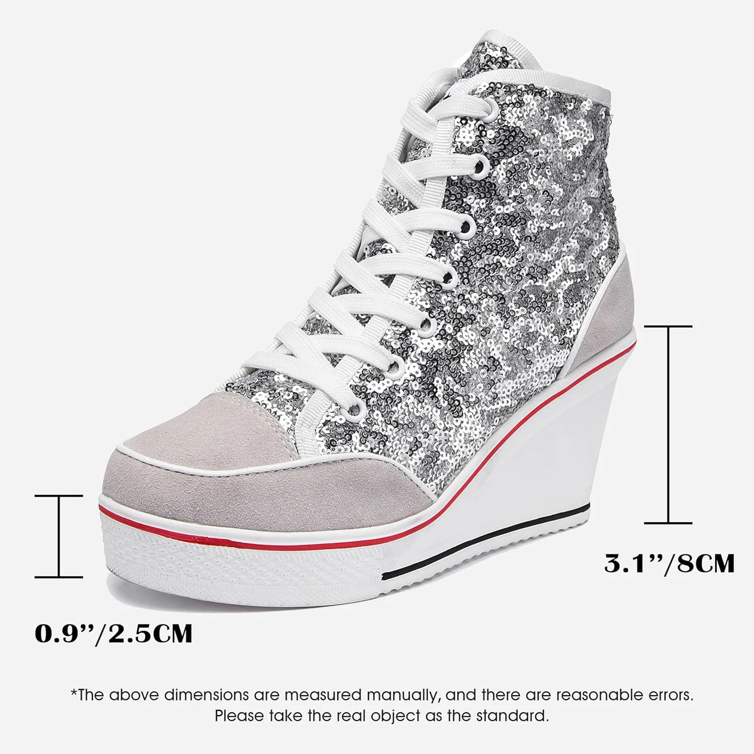 Women's Canvas High-Heeled Bling Shoes Casual Shoes Fashion Sparkling Sneakers for Walking Platform Wedges Pump Shoes