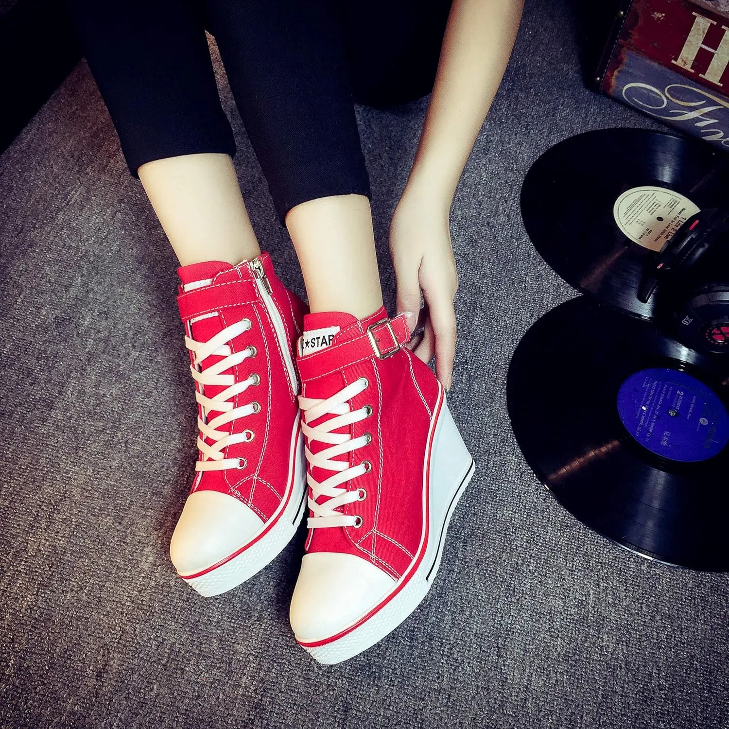 Women's Canvas High-Heeled Shoes Fashion Sneakers Casual Shoes for Walking Platform Wedges Pump Shoes