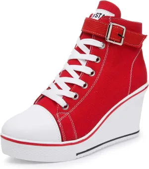 Women's Canvas High-Heeled Shoes Fashion Sneakers Casual Shoes for Walking Platform Wedges Pump Shoes