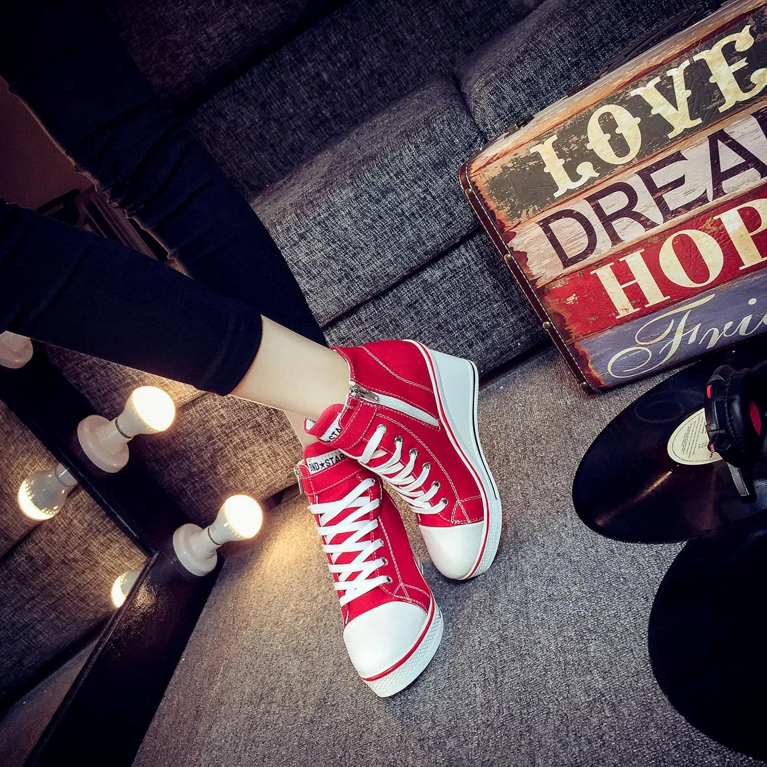 Women's Canvas High-Heeled Shoes Fashion Sneakers Casual Shoes for Walking Platform Wedges Pump Shoes