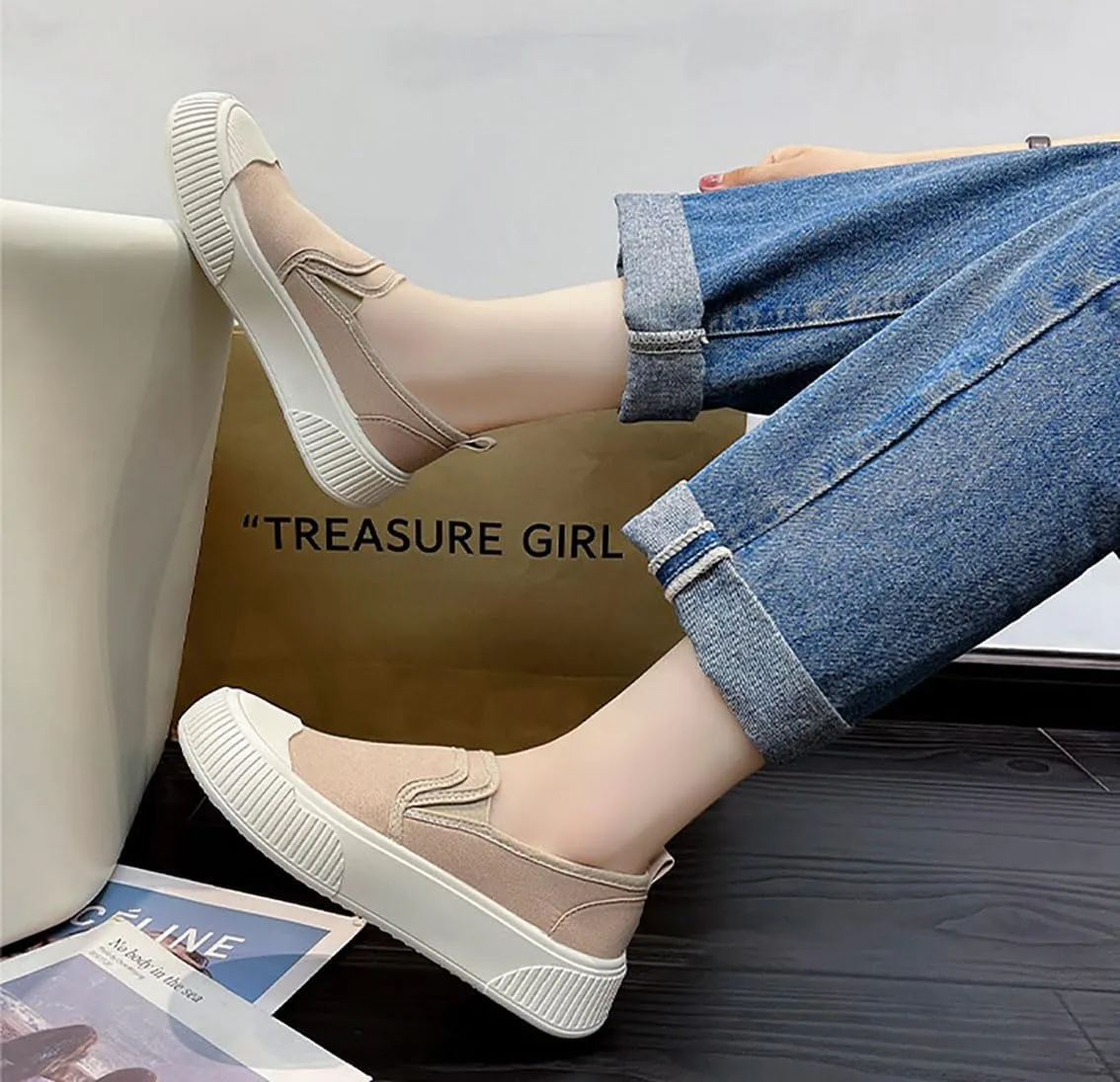 Women's Canvas Shoes Slip Shoes Cloud Slides Shoes Thick Bottom Shoes Board Shoes Walking Shoes Road Shoes Running Shoes Biscuit Shoes Flat One Stirrup Shoes Foam Household Shoes