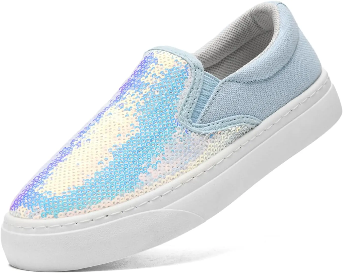 Women's Canvas Slip On Shoes Glitter Sequin Sneakers Sparkly Flat Loafers Casual Comfortable Tennis Shoes for Women
