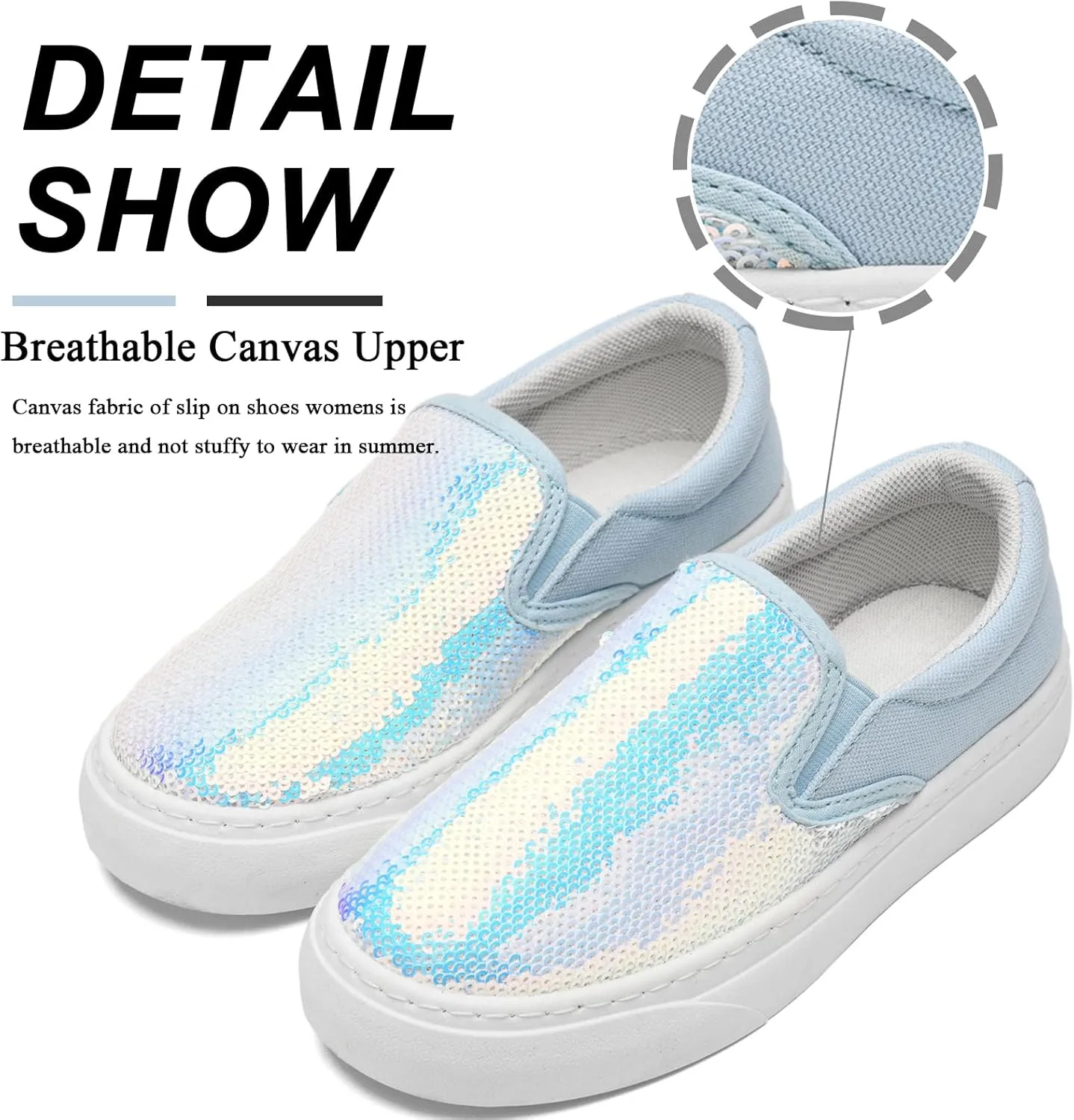 Women's Canvas Slip On Shoes Glitter Sequin Sneakers Sparkly Flat Loafers Casual Comfortable Tennis Shoes for Women