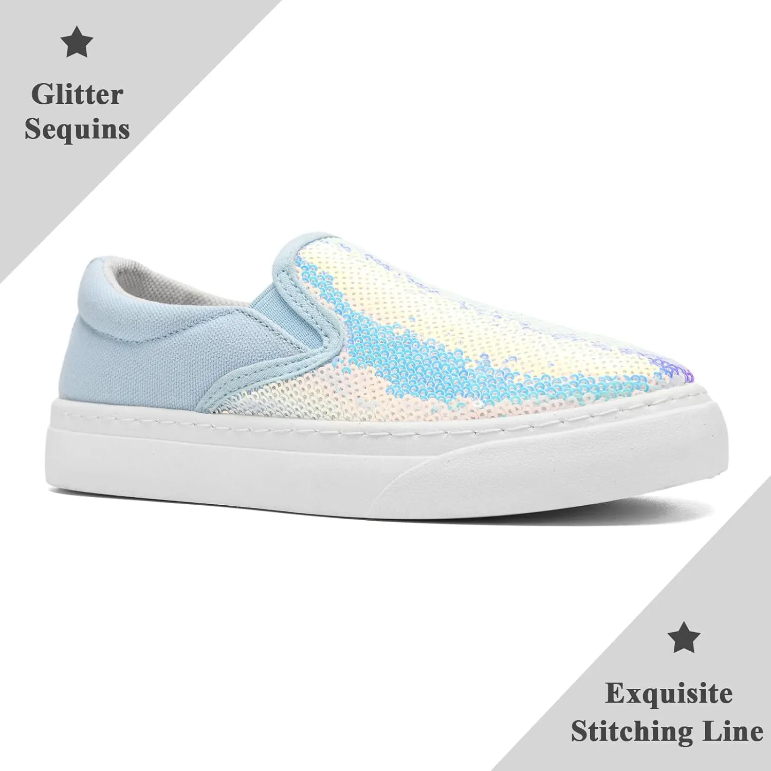 Women's Canvas Slip On Shoes Glitter Sequin Sneakers Sparkly Flat Loafers Casual Comfortable Tennis Shoes for Women