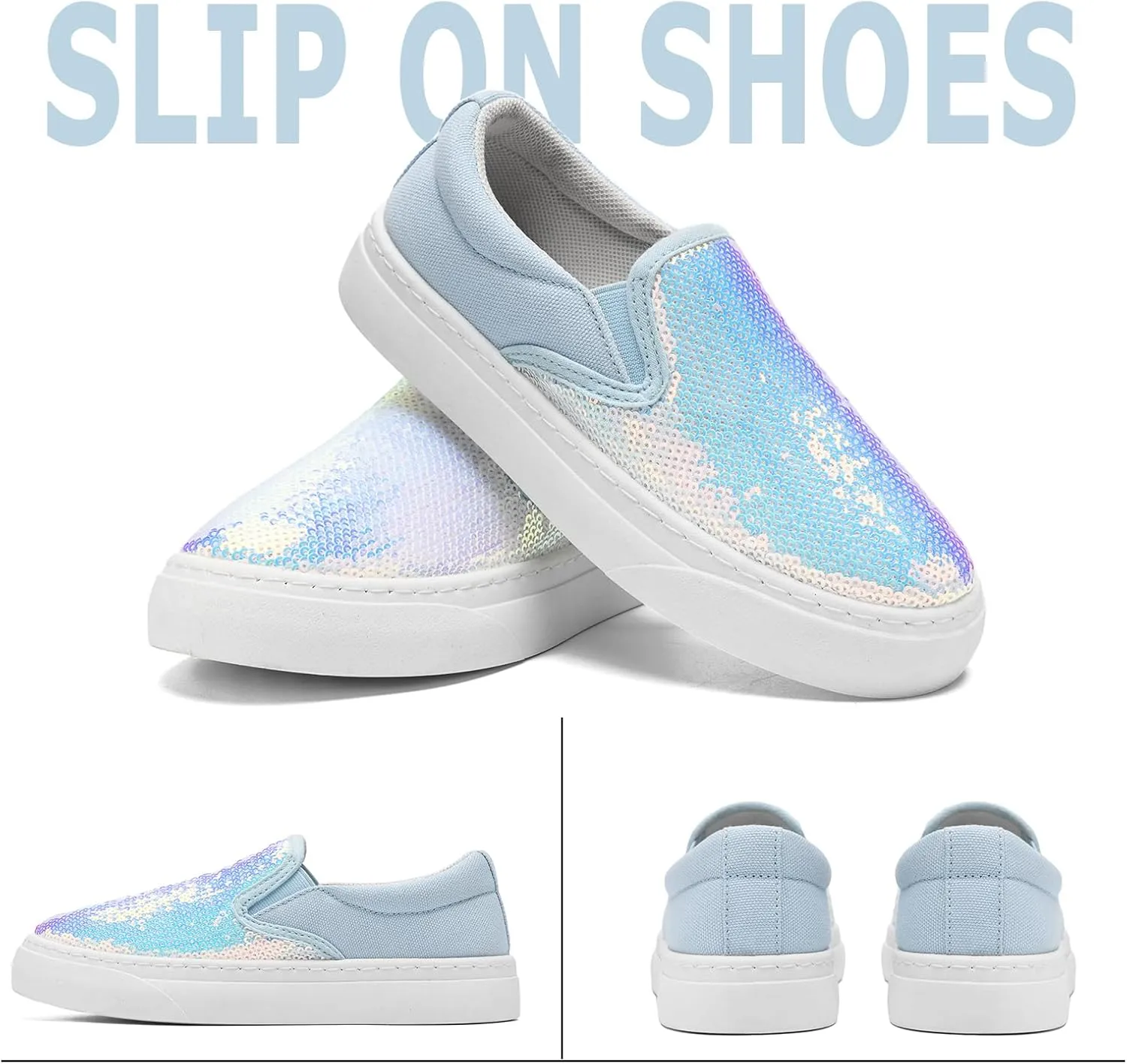 Women's Canvas Slip On Shoes Glitter Sequin Sneakers Sparkly Flat Loafers Casual Comfortable Tennis Shoes for Women