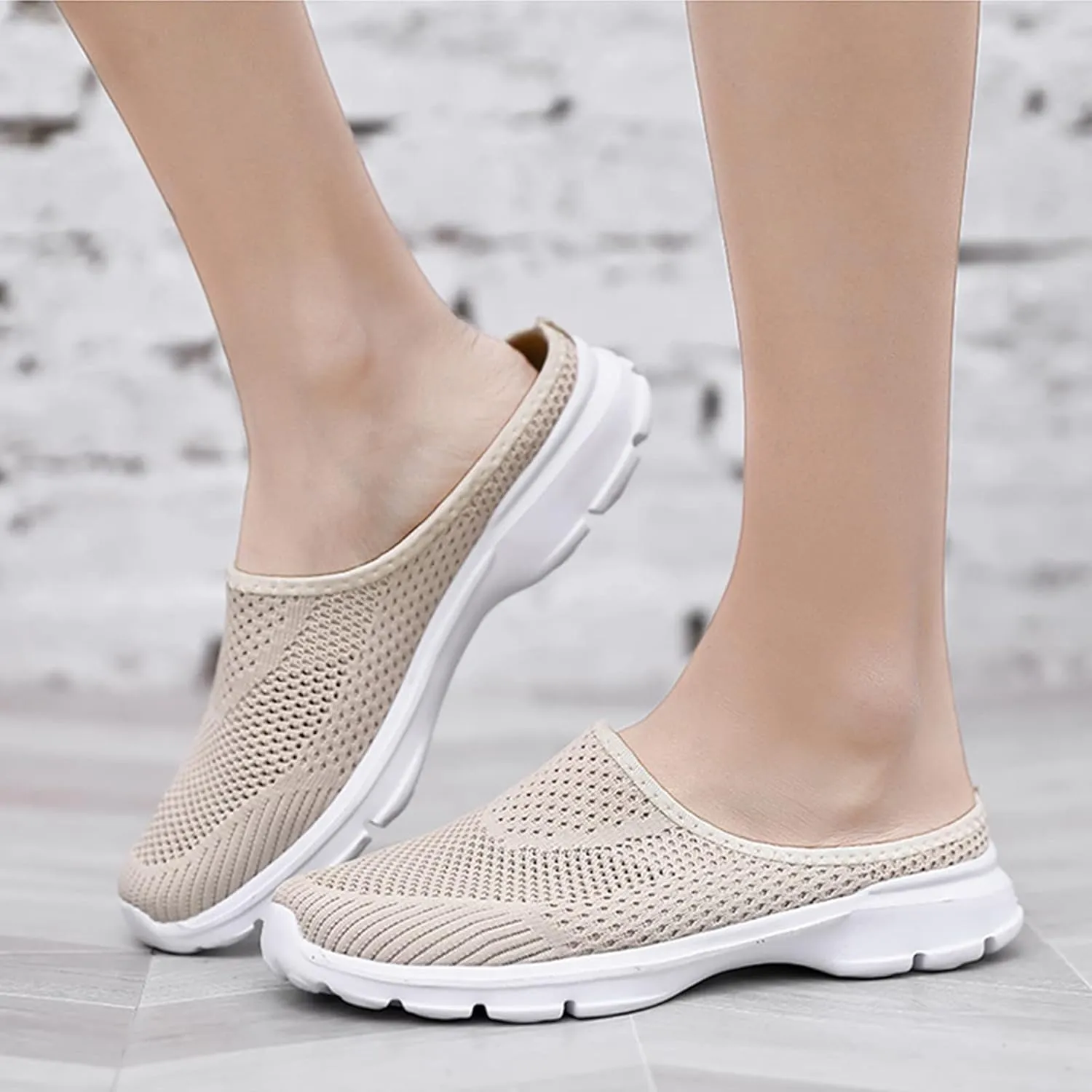 Women's Casual Slip on Half Shoes Breathable Arch Support Walking Mules Shoes Open Back Slip on Flats Non-Slip Sneakers Sandals