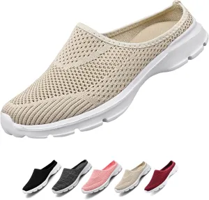 Women's Casual Slip on Half Shoes Breathable Arch Support Walking Mules Shoes Open Back Slip on Flats Non-Slip Sneakers Sandals