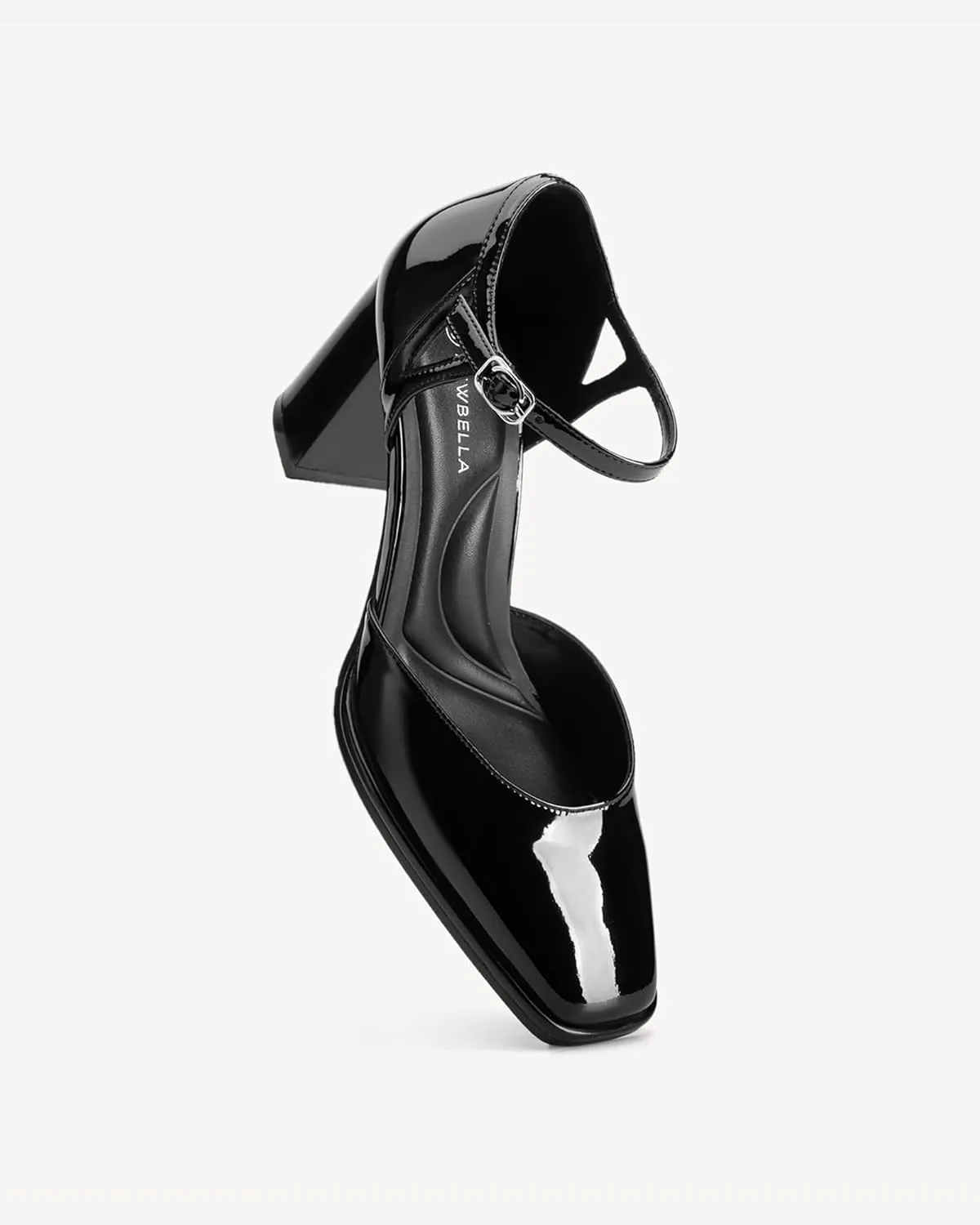 Women's Chunky Heels Mary Jane Closed Square Toe Work Pumps Shoes with Buckle Strap for Dress Wedding