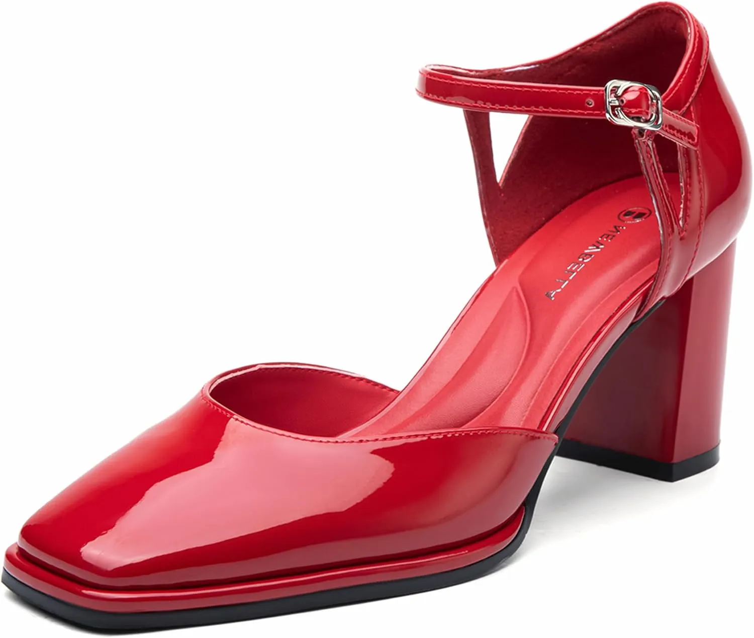 Women's Chunky Heels Mary Jane Closed Square Toe Work Pumps Shoes with Buckle Strap for Dress Wedding