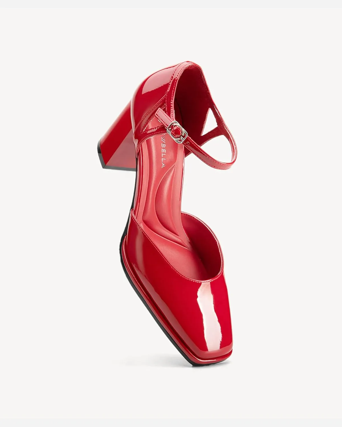 Women's Chunky Heels Mary Jane Closed Square Toe Work Pumps Shoes with Buckle Strap for Dress Wedding
