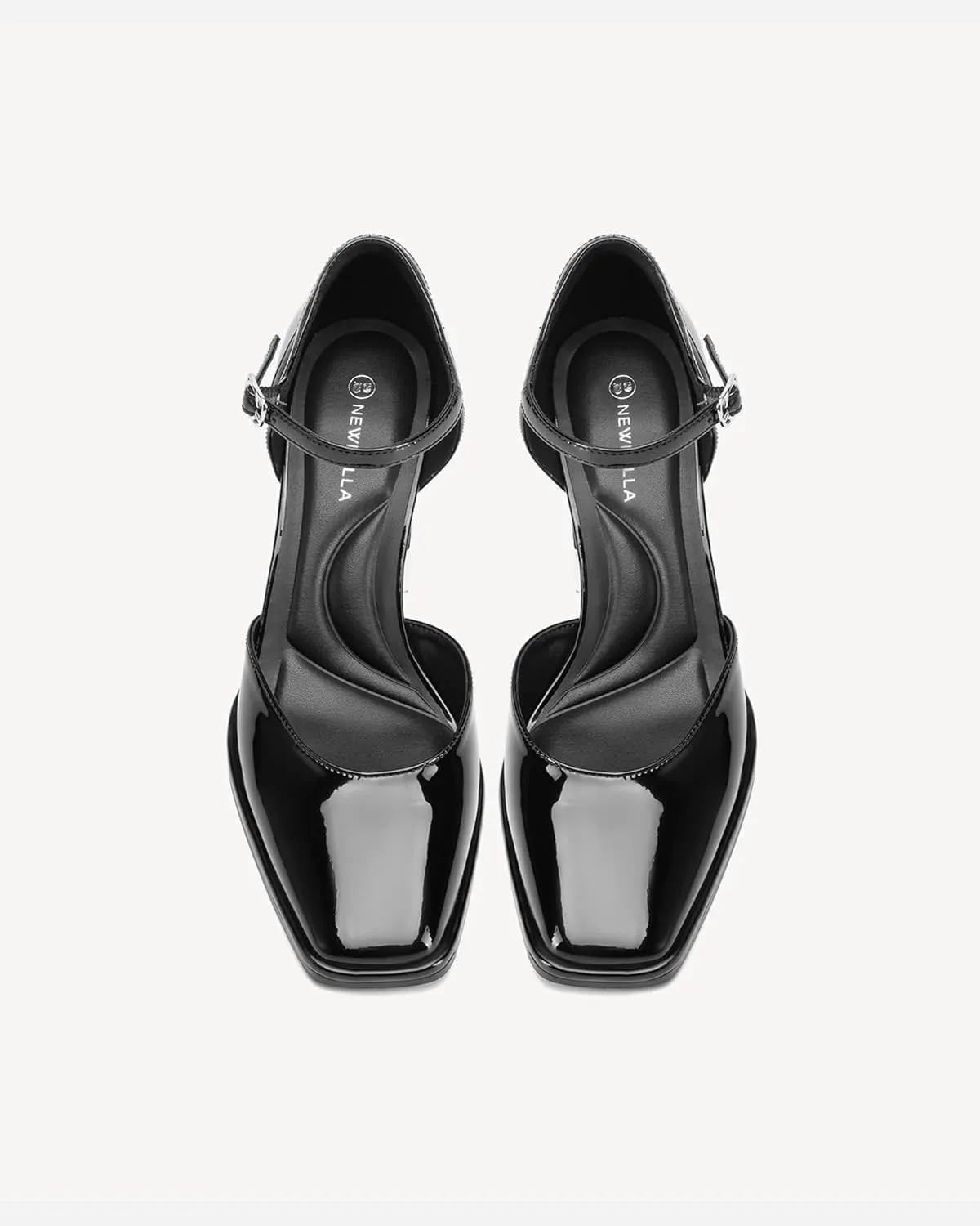 Women's Chunky Heels Mary Jane Closed Square Toe Work Pumps Shoes with Buckle Strap for Dress Wedding