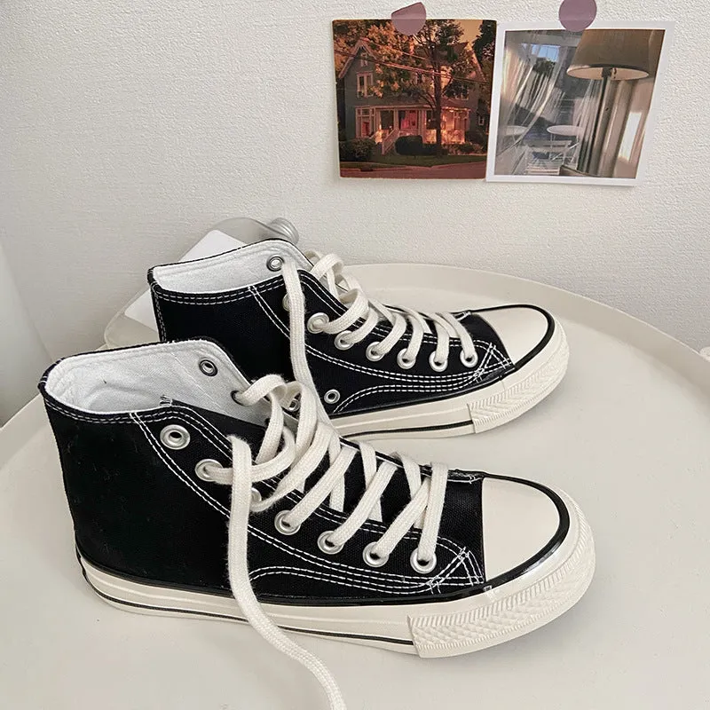 Women's Classic White Black Board Korean Style Canvas Shoes