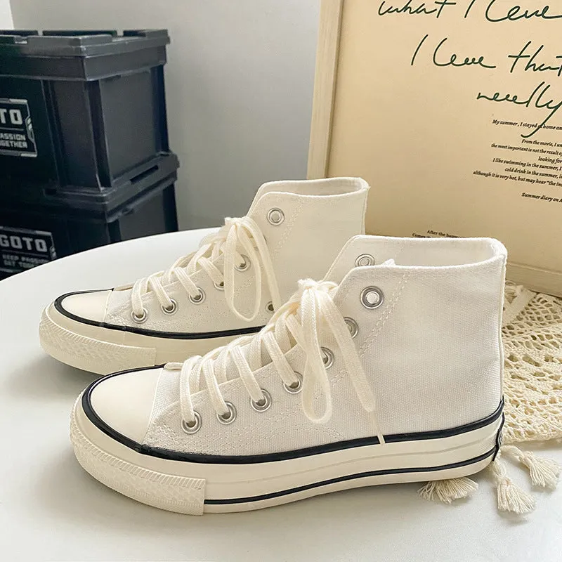 Women's Classic White Black Board Korean Style Canvas Shoes