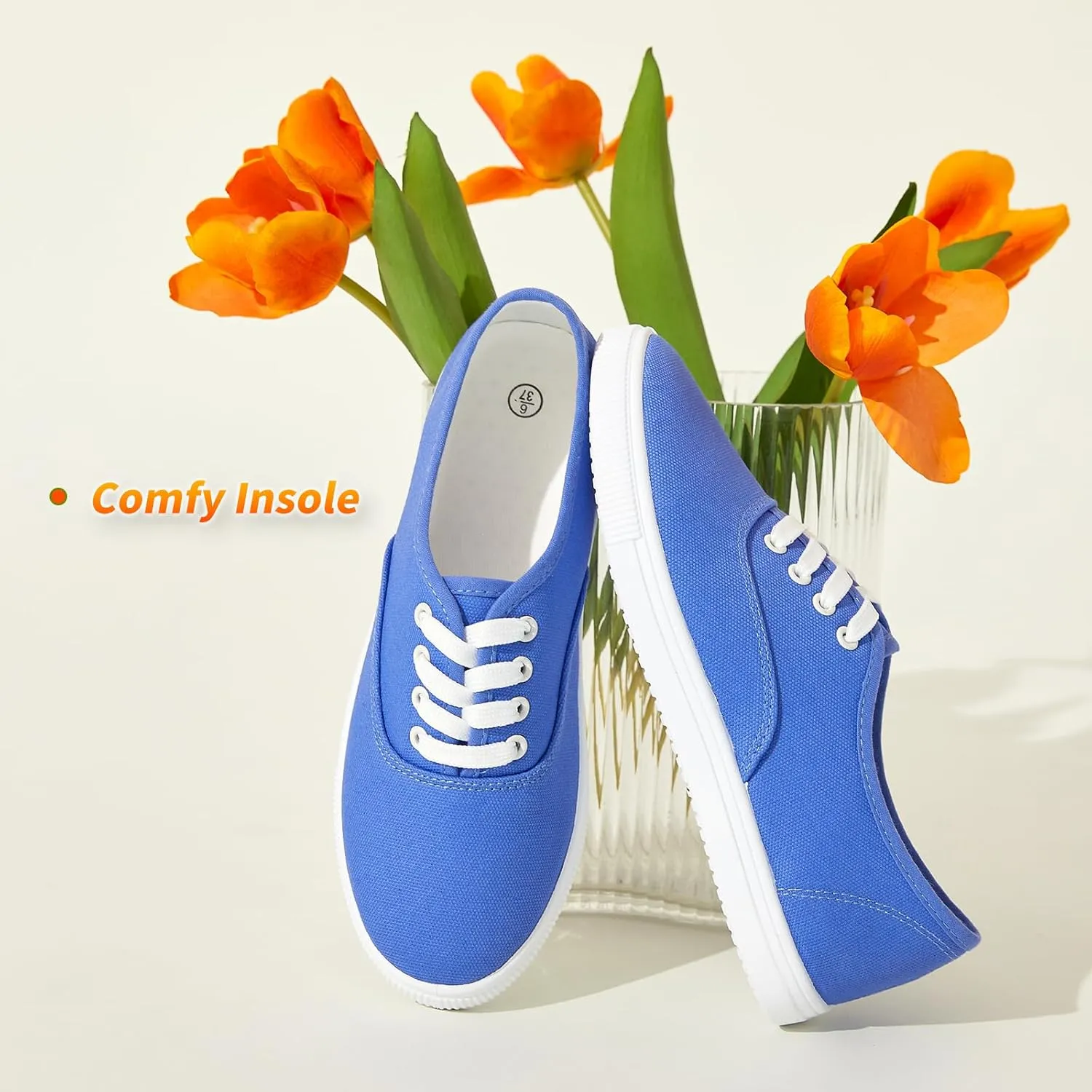 Womens Classic White Sneakers,Low Top White Canvas Shoes,Lightweight Casual Canvas Sneakers