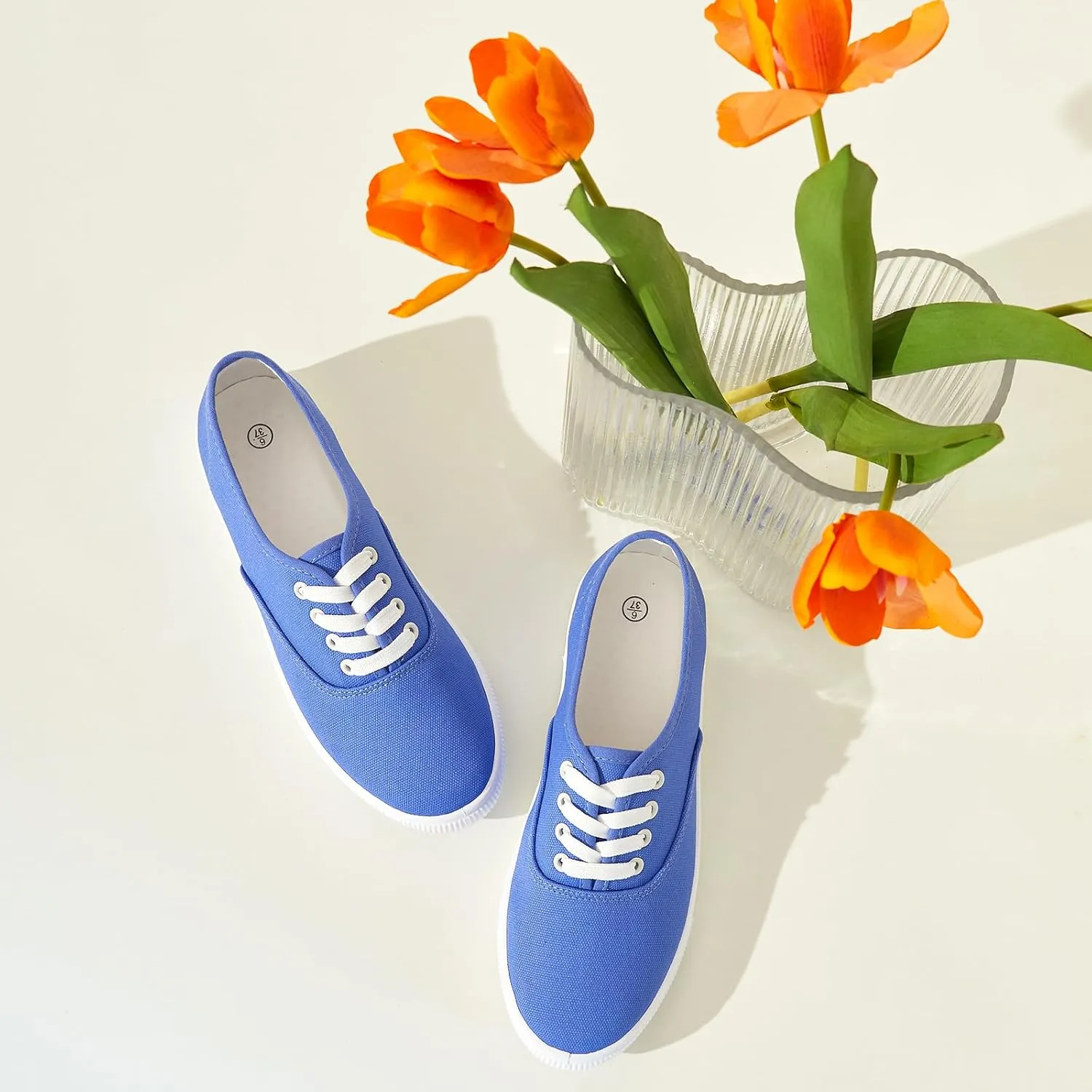 Womens Classic White Sneakers,Low Top White Canvas Shoes,Lightweight Casual Canvas Sneakers