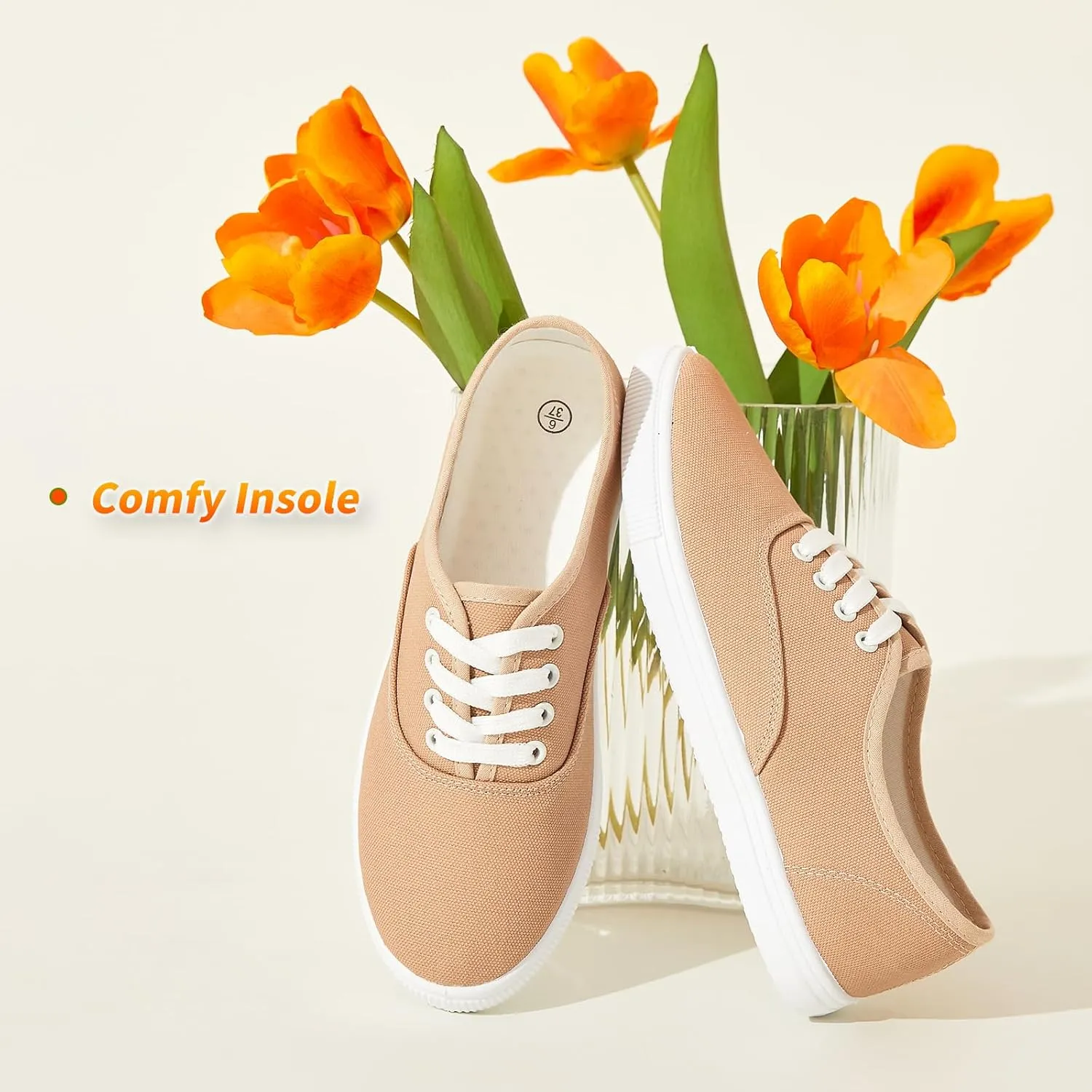 Womens Classic White Sneakers,Low Top White Canvas Shoes,Lightweight Casual Canvas Sneakers