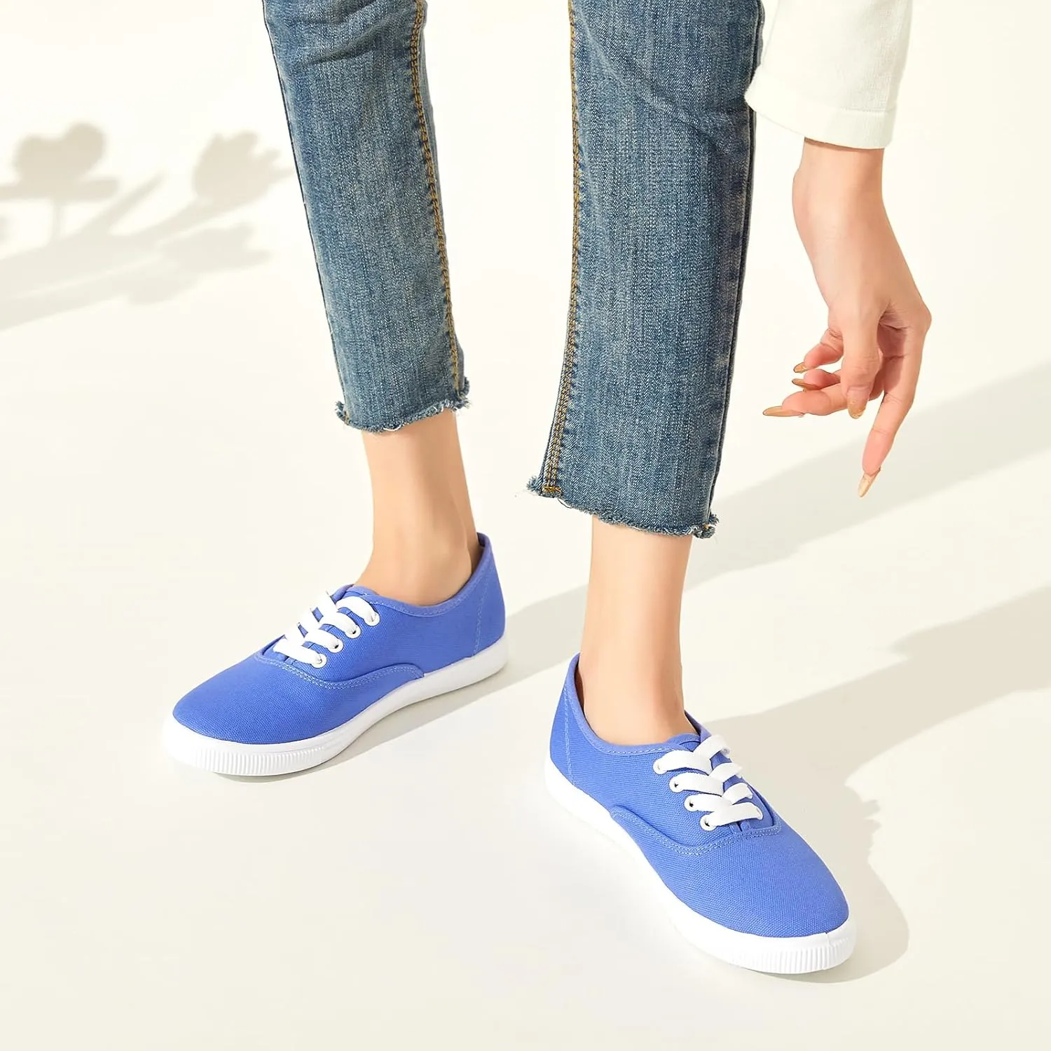 Womens Classic White Sneakers,Low Top White Canvas Shoes,Lightweight Casual Canvas Sneakers