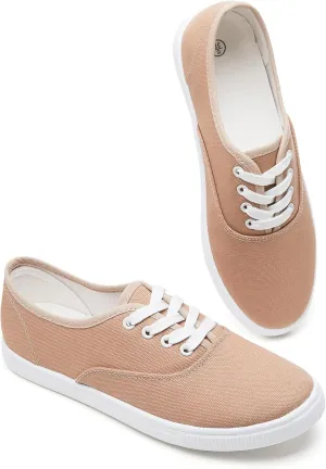 Womens Classic White Sneakers,Low Top White Canvas Shoes,Lightweight Casual Canvas Sneakers