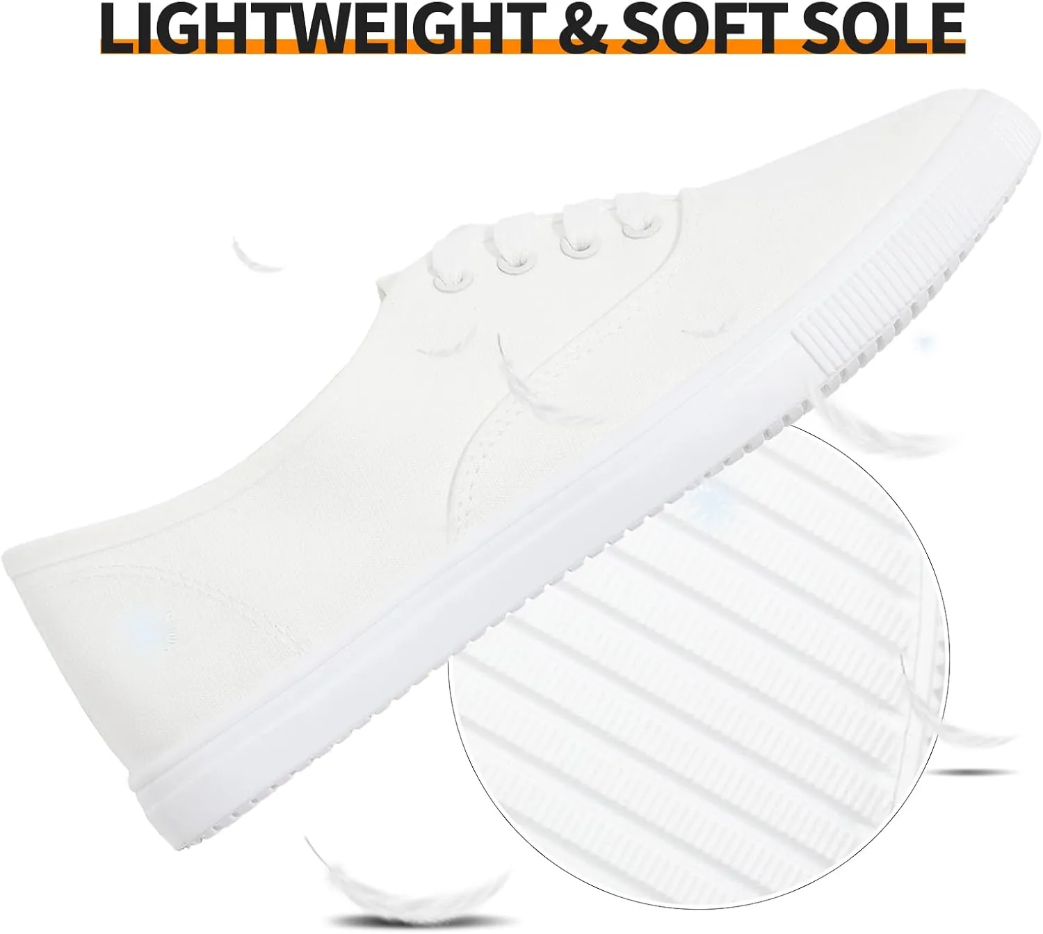 Womens Classic White Sneakers,Low Top White Canvas Shoes,Lightweight Casual Canvas Sneakers