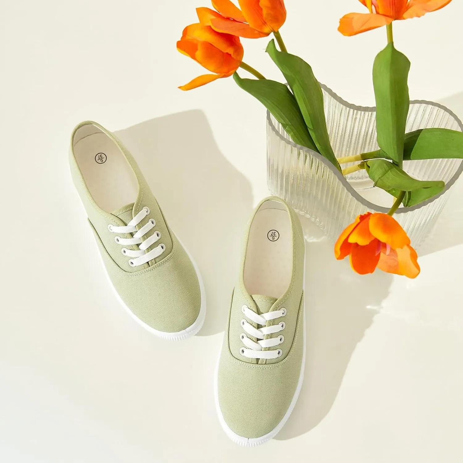 Womens Classic White Sneakers,Low Top White Canvas Shoes,Lightweight Casual Canvas Sneakers