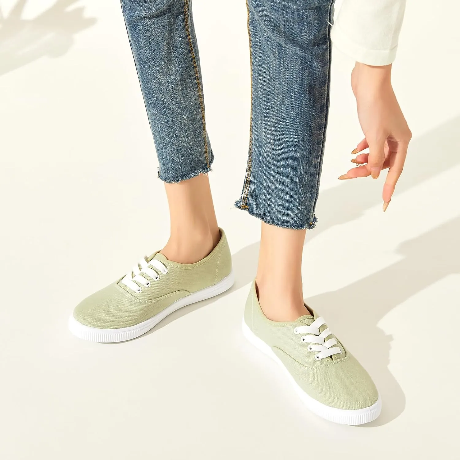 Womens Classic White Sneakers,Low Top White Canvas Shoes,Lightweight Casual Canvas Sneakers