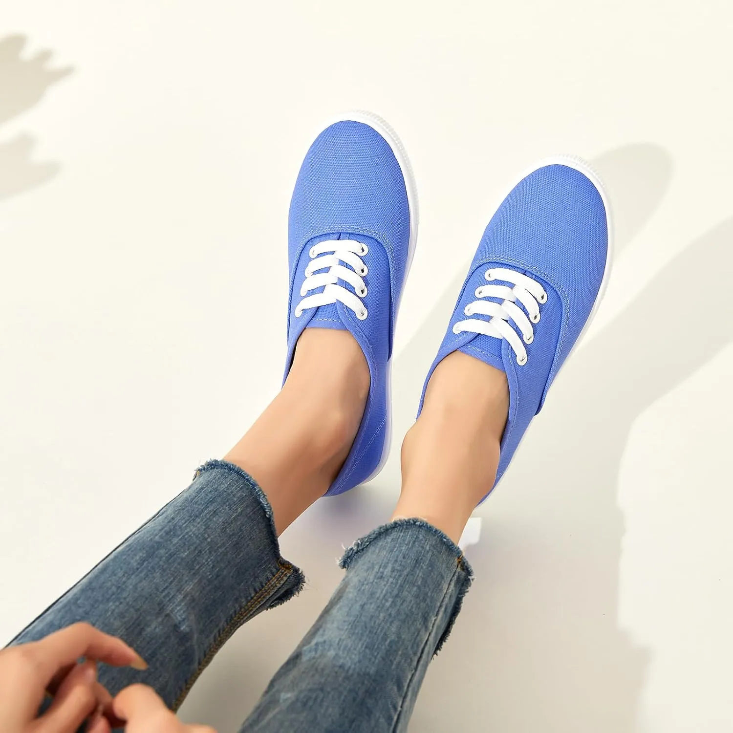 Womens Classic White Sneakers,Low Top White Canvas Shoes,Lightweight Casual Canvas Sneakers