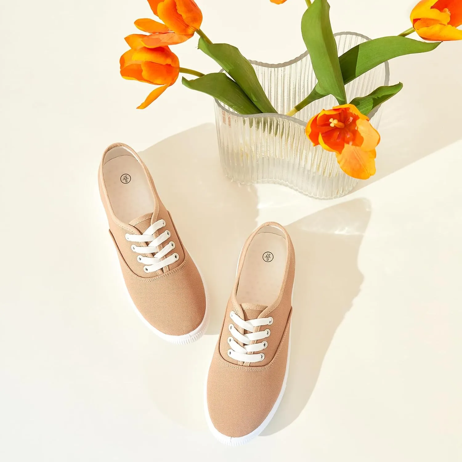 Womens Classic White Sneakers,Low Top White Canvas Shoes,Lightweight Casual Canvas Sneakers