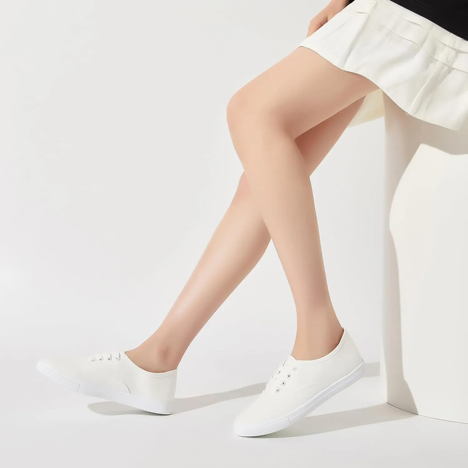 Womens Classic White Sneakers,Low Top White Canvas Shoes,Lightweight Casual Canvas Sneakers