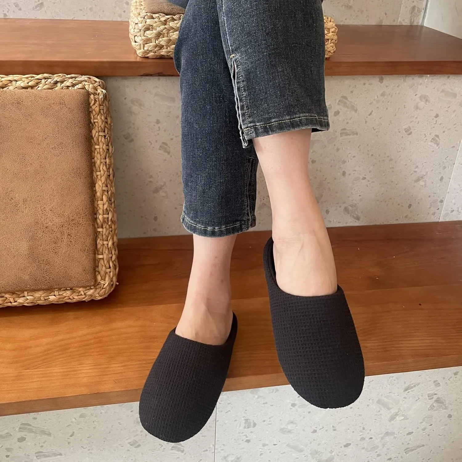 Womens Cotton Lightweight House Slippers With Memory Foam, Washable & Cozy Slip On
