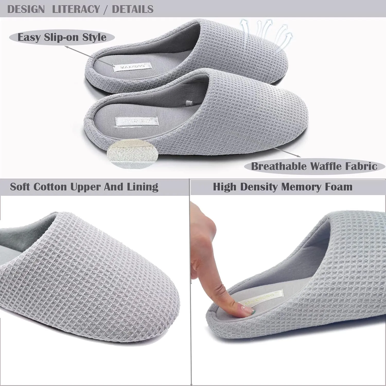 Womens Cotton Lightweight House Slippers With Memory Foam, Washable & Cozy Slip On