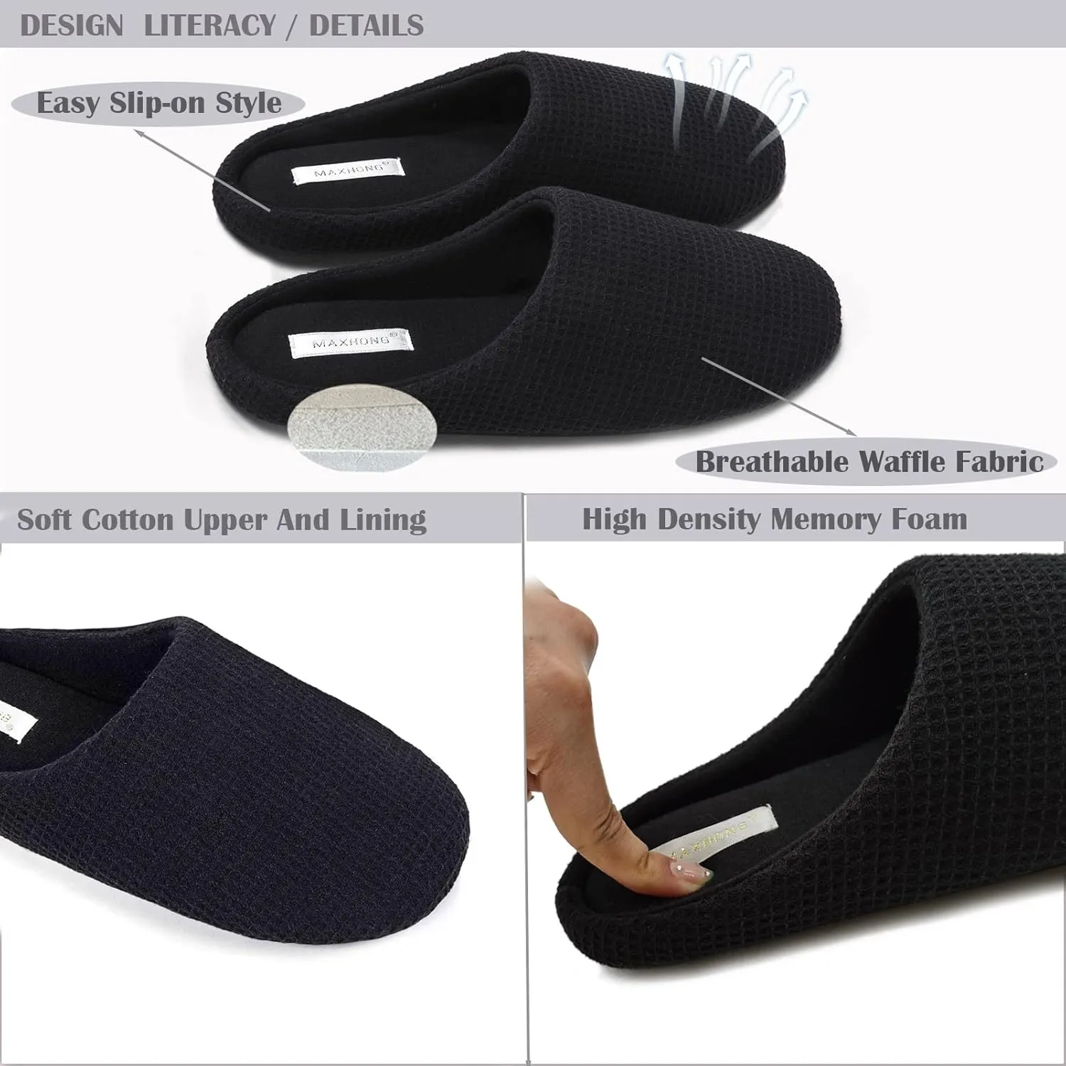 Womens Cotton Lightweight House Slippers With Memory Foam, Washable & Cozy Slip On
