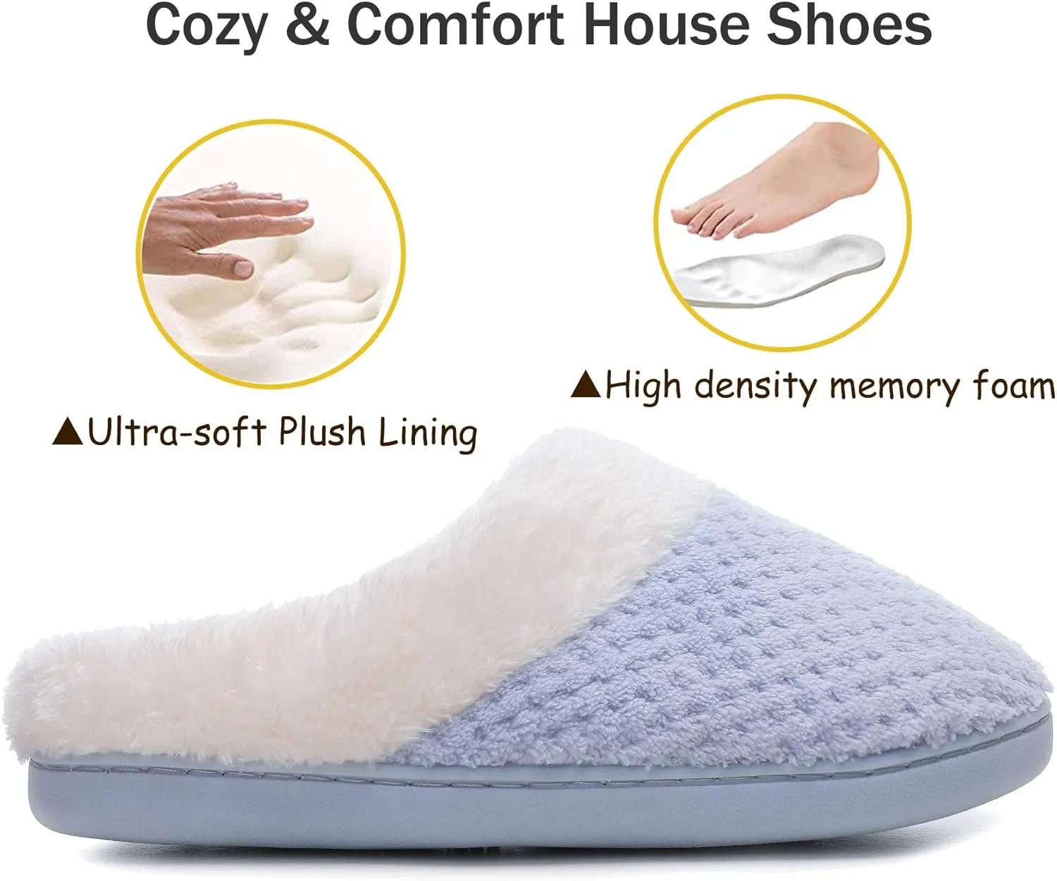 Women's Cozy House Slippers Memory Foam Furry Bedroom Slippers Anti-Slip Sole for Indoor Outdoor Use
