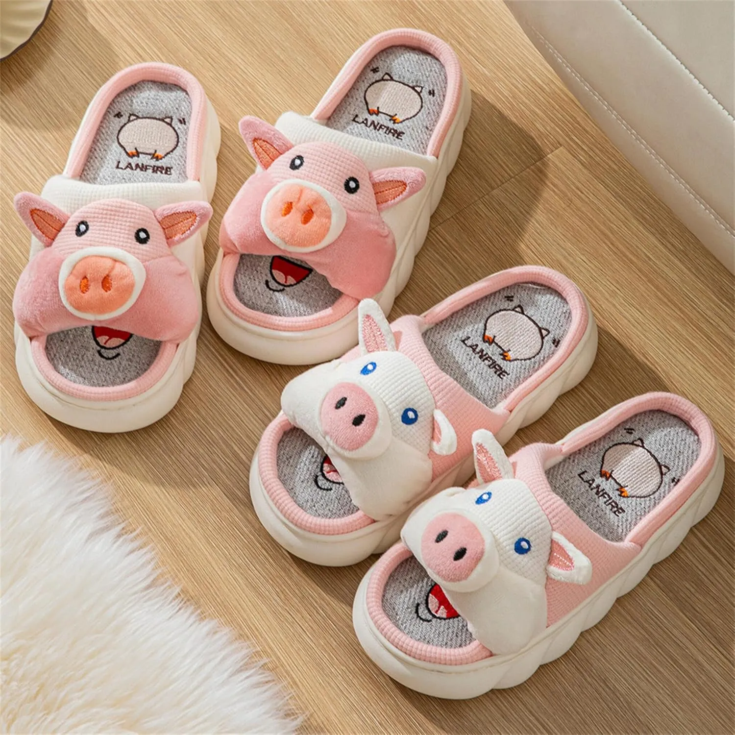 Women's Cute Animal Pig Slippers - Soft, Cosy Four Seasons Home Linen Slippers