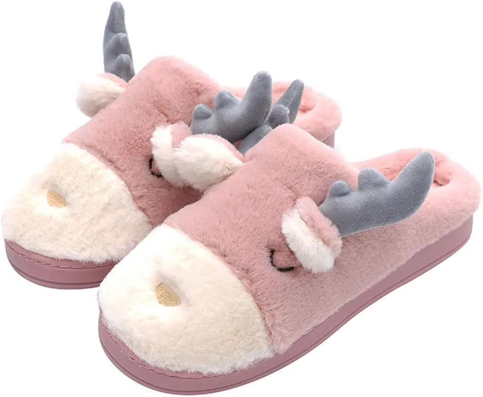 Women's Cute Animal Slippers - Warm Memory Foam Soft Fleece Plush House Slippers for Indoor & Outdoor