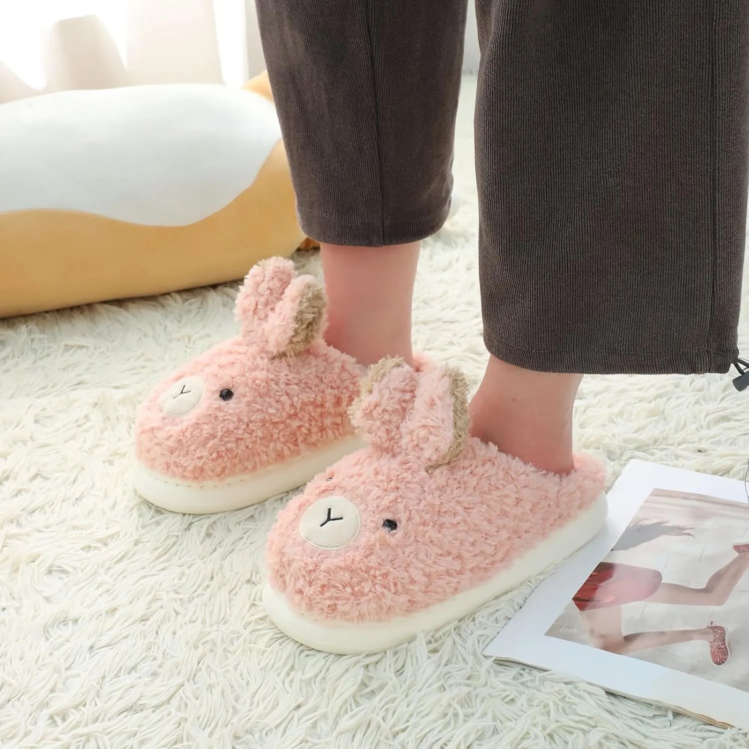 Women's Cute Animal Slippers - Warm Memory Foam Soft Fleece Plush House Slippers for Indoor & Outdoor