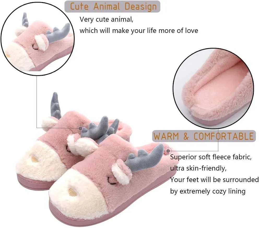 Women's Cute Animal Slippers - Warm Memory Foam Soft Fleece Plush House Slippers for Indoor & Outdoor