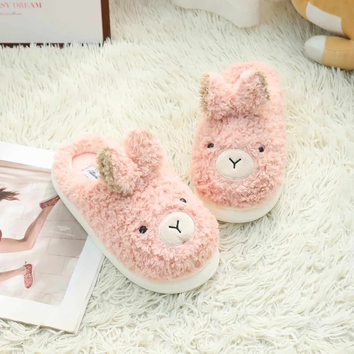 Women's Cute Animal Slippers - Warm Memory Foam Soft Fleece Plush House Slippers for Indoor & Outdoor
