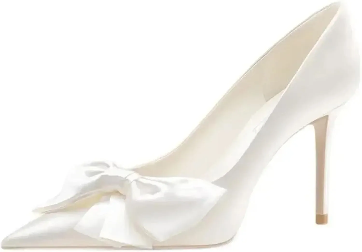 Women's Elegant Satin Bow Tie Closed Toe White Heels Comfortable Formal Dress Stiletto High Heels Pumps Wedding Shoes
