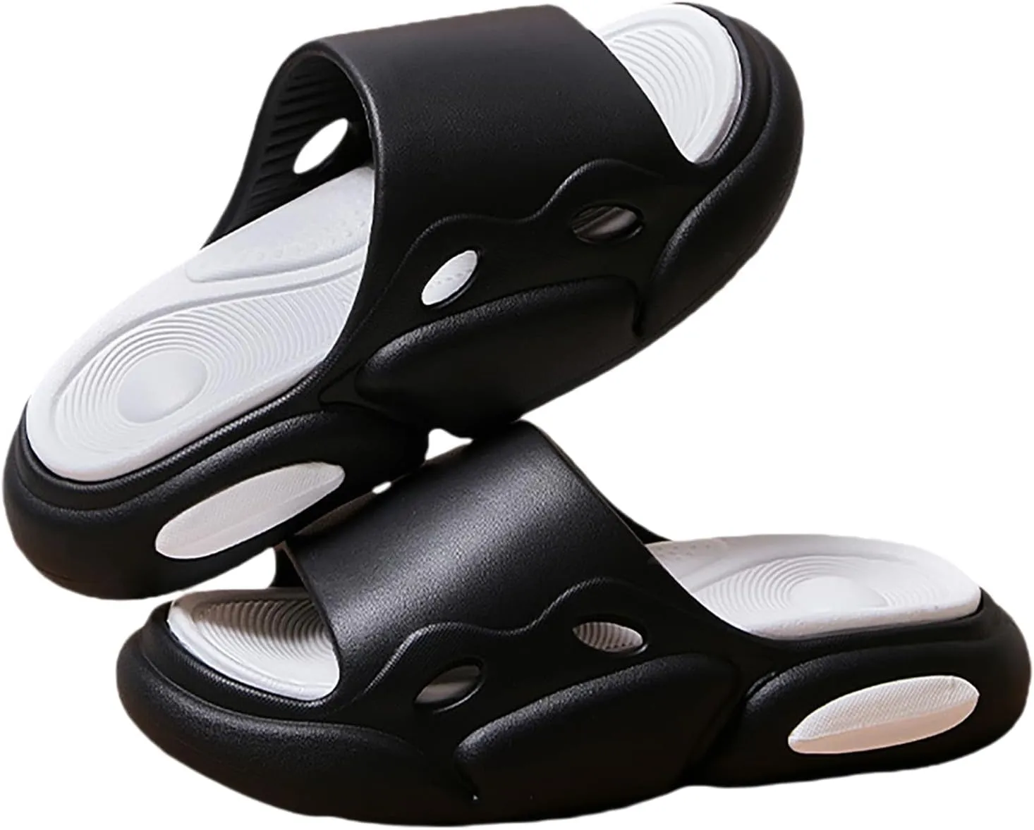 Women's Fashion Cowhide Leather Platform Sandals Comfy Soft Open Toe Slip On Wedge Casual Slides Summer Beach Lightweight Flatform Chunky Slippers