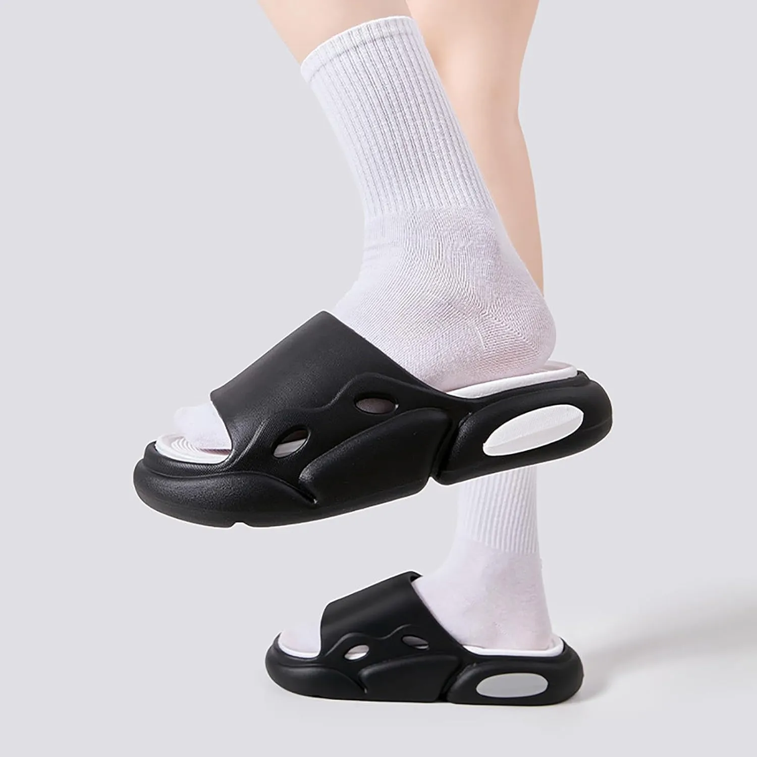 Women's Fashion Cowhide Leather Platform Sandals Comfy Soft Open Toe Slip On Wedge Casual Slides Summer Beach Lightweight Flatform Chunky Slippers