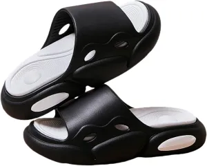 Women's Fashion Cowhide Leather Platform Sandals Comfy Soft Open Toe Slip On Wedge Casual Slides Summer Beach Lightweight Flatform Chunky Slippers