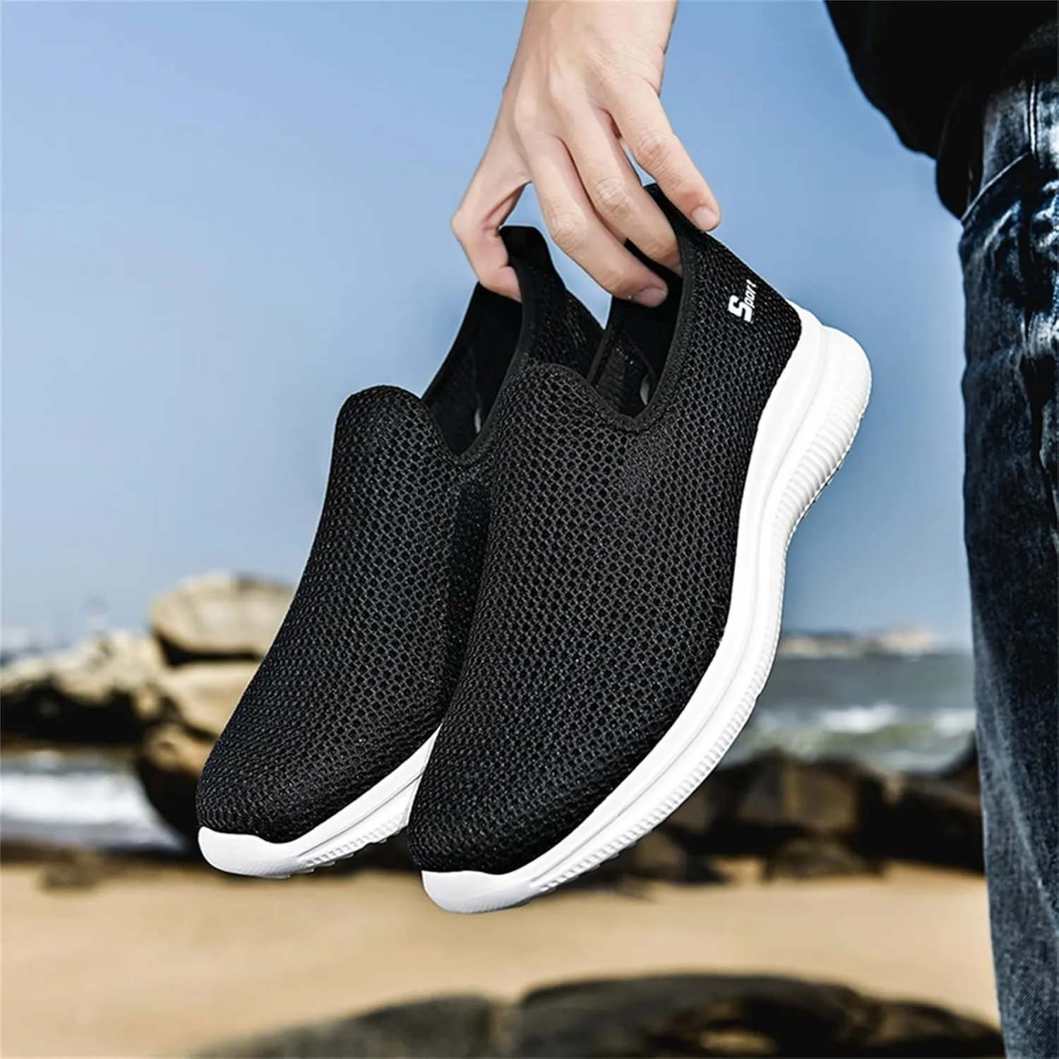 Women's Fashion Sneaker Mesh Slip On Black Non Slip Shoes for Women Comfortable Trail Running Shoes Women Loafer Slides White Women Sneakers