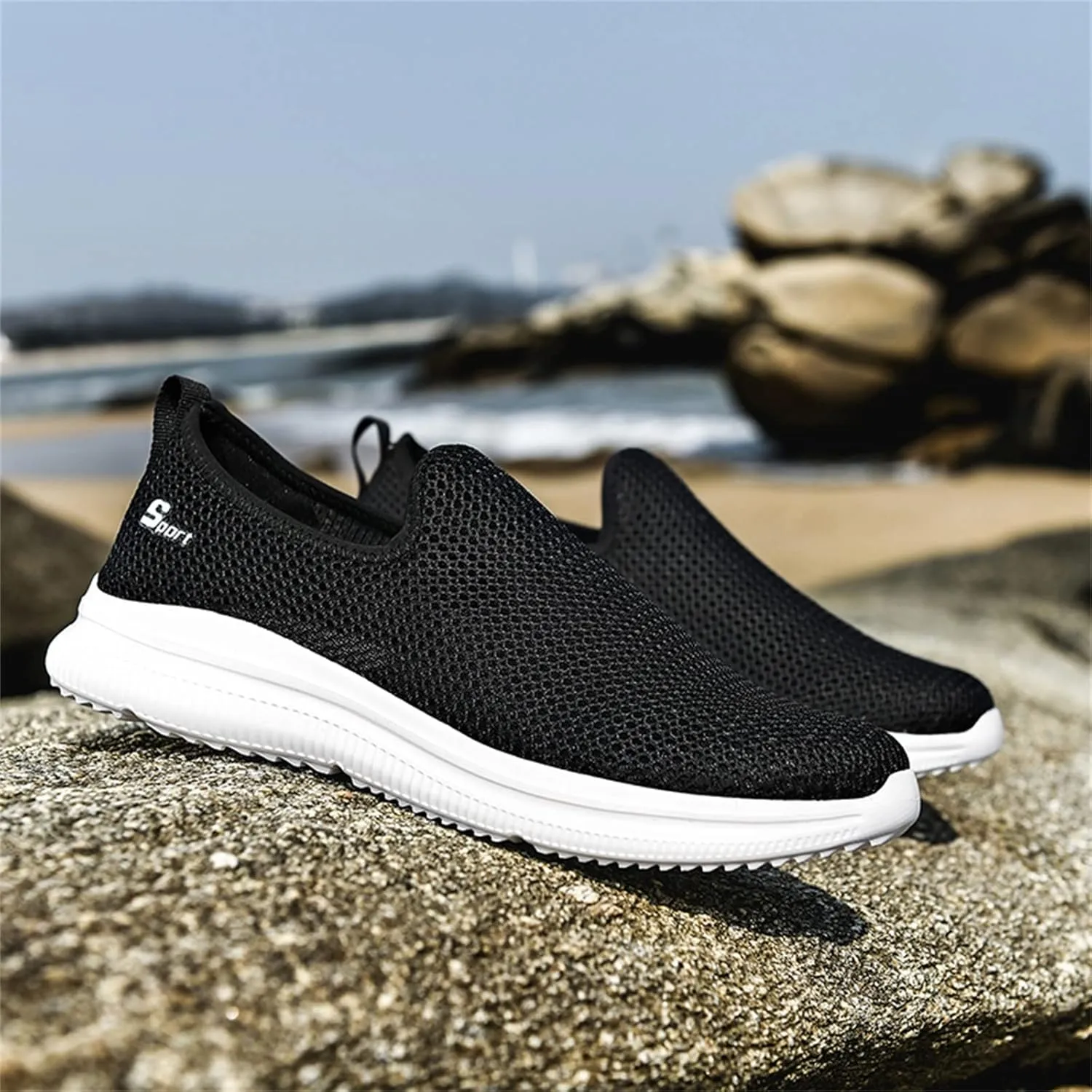 Women's Fashion Sneaker Mesh Slip On Black Non Slip Shoes for Women Comfortable Trail Running Shoes Women Loafer Slides White Women Sneakers