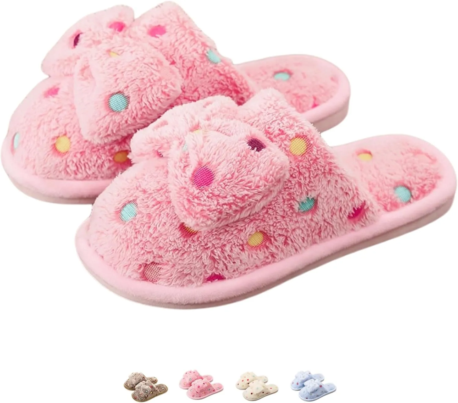 Women's Fleece Bow House Slippers Indoor Soft Comfy Cozy Plush Slip On Slippers with Bows Cute Winter Warm Bow Tie Fuzzy Bedroom Slippers Shoes Lightweight Non Slip