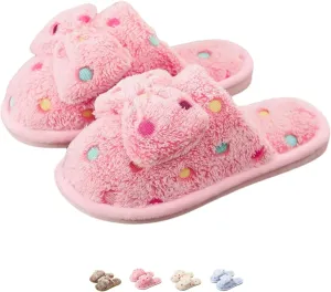 Women's Fleece Bow House Slippers Indoor Soft Comfy Cozy Plush Slip On Slippers with Bows Cute Winter Warm Bow Tie Fuzzy Bedroom Slippers Shoes Lightweight Non Slip