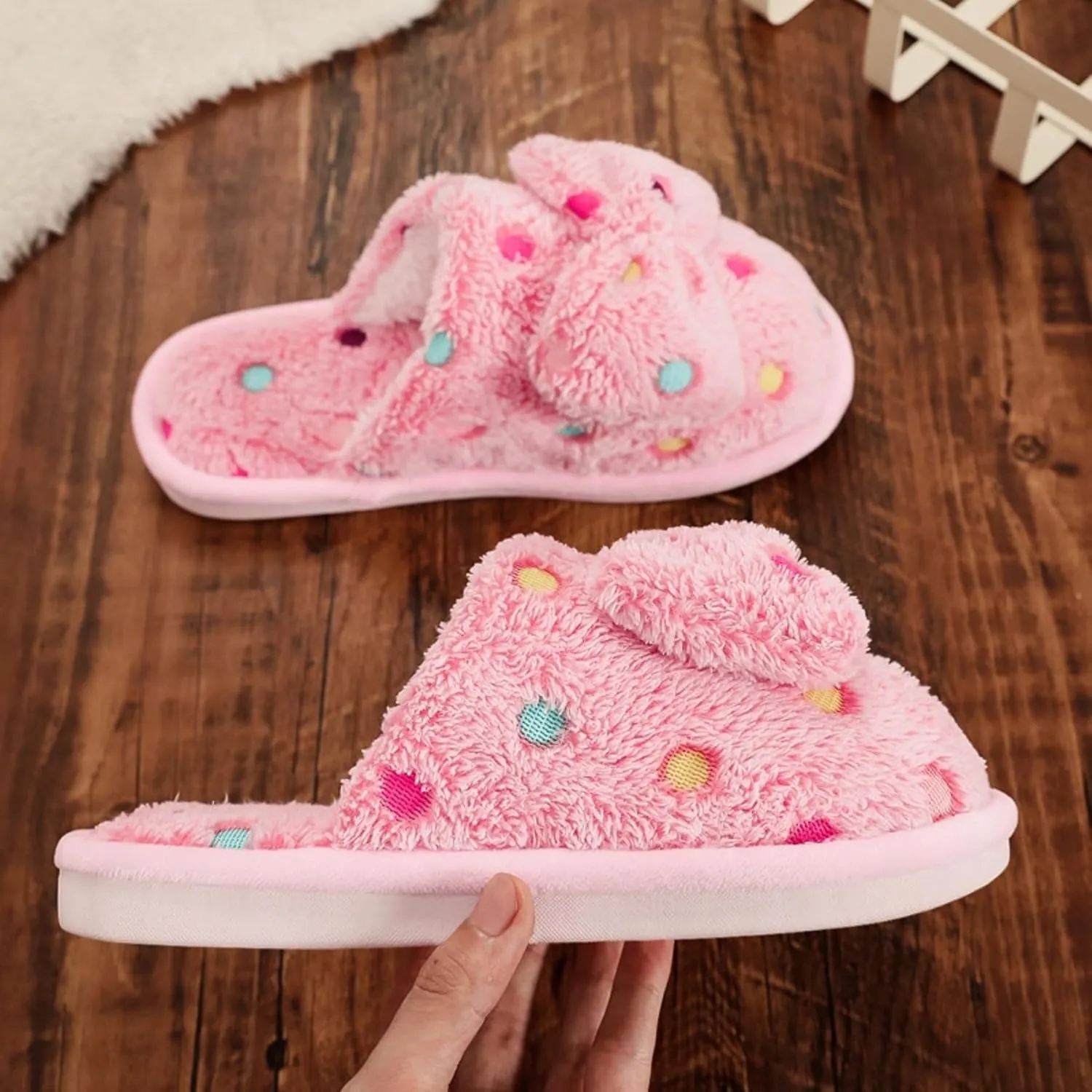 Women's Fleece Bow House Slippers Indoor Soft Comfy Cozy Plush Slip On Slippers with Bows Cute Winter Warm Bow Tie Fuzzy Bedroom Slippers Shoes Lightweight Non Slip