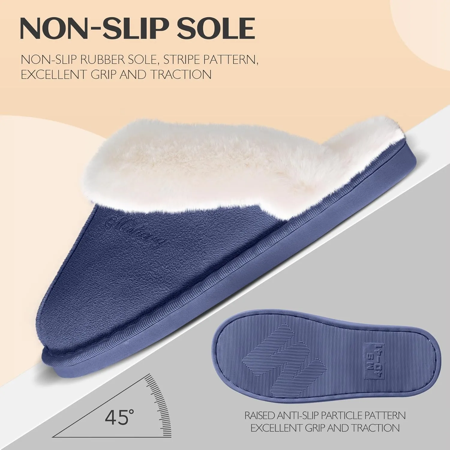 Women's Fluffy Memory Foam House Slippers - Non-slip Indoor/Outdoor